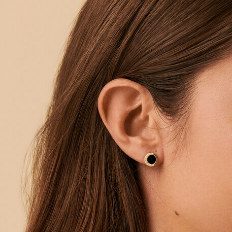 Boucles d'oreille en plaqué or style rétro Agathe noire tendance