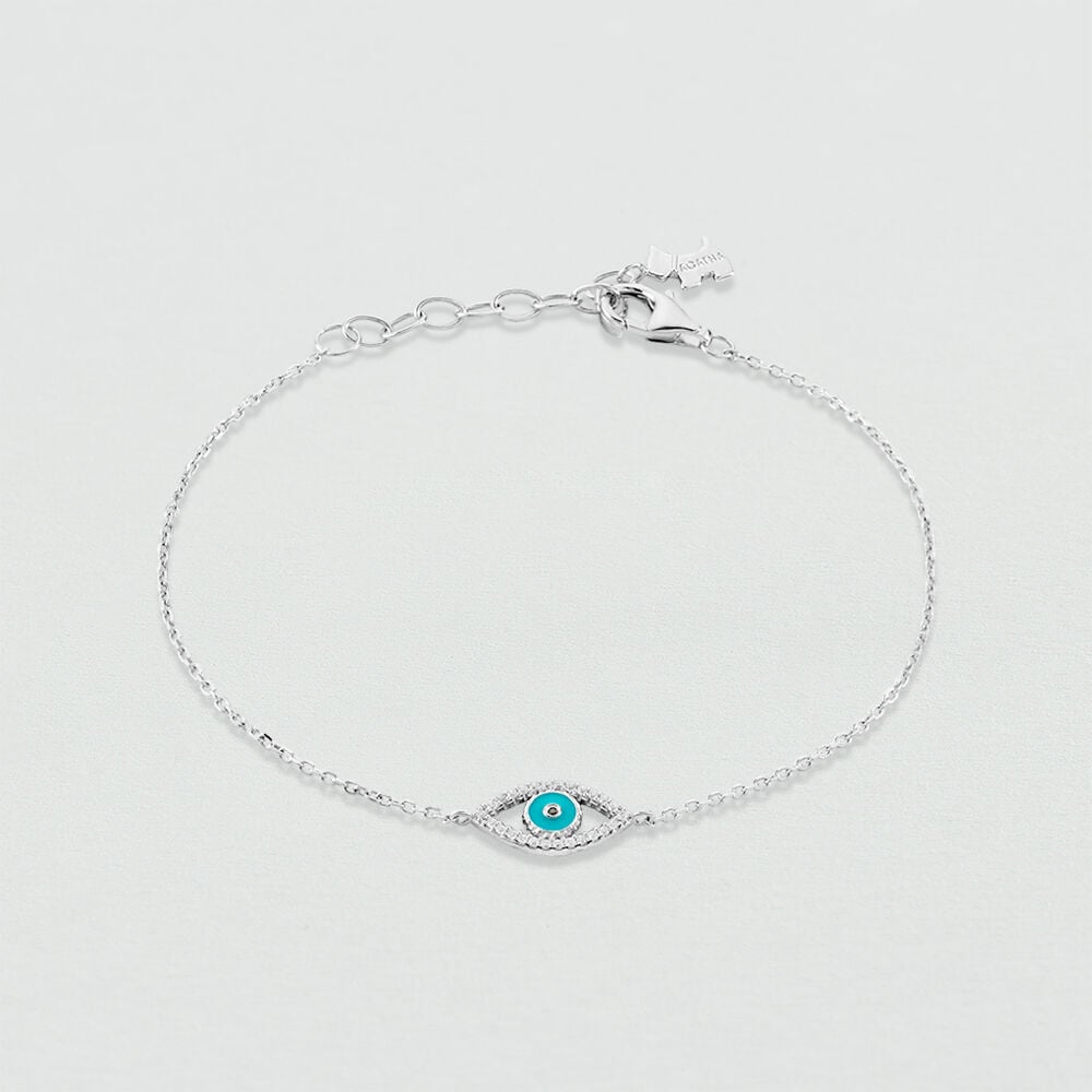 Bracelet souple LUCKY EYE - Turquoise / Argent&eacute; - Bracelets fantaisie  | Agatha