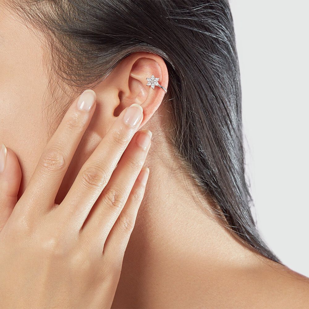 Piercing ear cuff FLORIBEL - Cristal / Argent&eacute; - Argent v&eacute;ritable  | Agatha