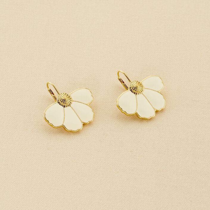 Boucles d'oreilles pendantes FLORA - Doré / Blanc - Boucles d'oreilles  | Agatha