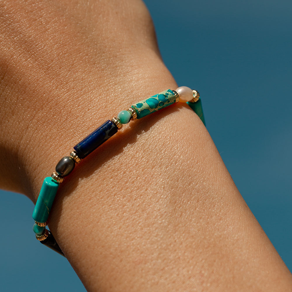 Bracelet souple CYCLADES - Bleu / Dor&eacute; - Bracelets fantaisie  | Agatha