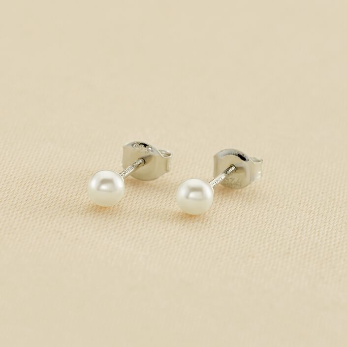 Boucles d'oreilles puces MINIPERL - Perle / Argenté - Boucles d'oreilles puces  | Agatha