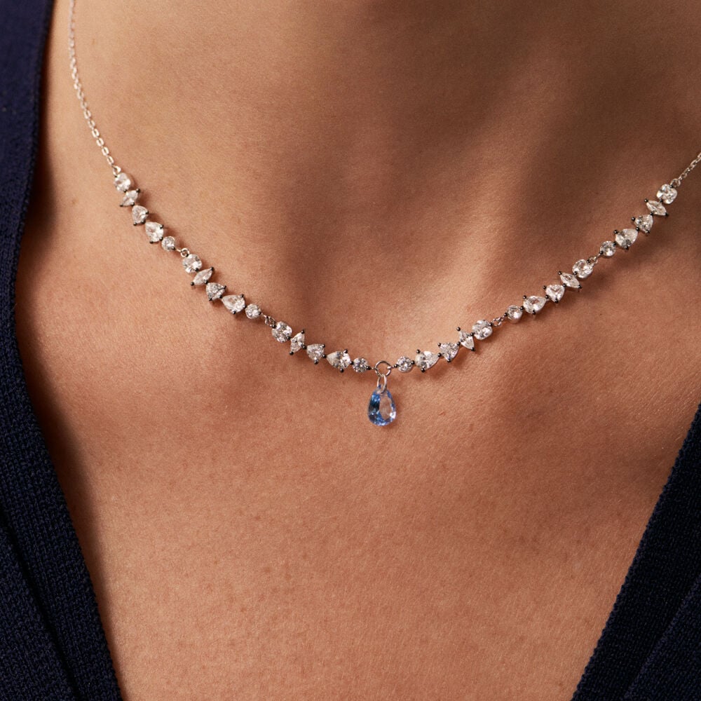 Collier ras du cou JACKIE - Argenté / Bleu aquamarine  - Outlet  | Agatha