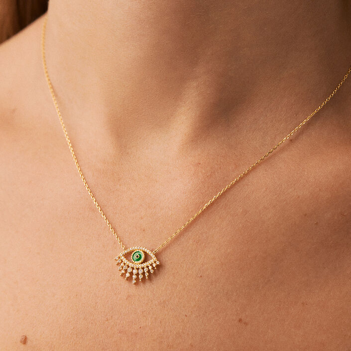 Collier mi-long LUCKY EYE - Vert / Doré - Colliers  | Agatha