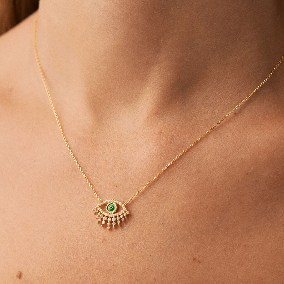 Collier mi-long LUCKY EYE - Vert / Doré - Colliers  | Agatha