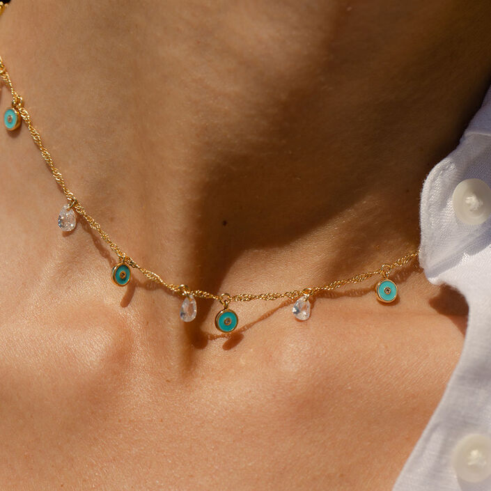 Collier ras du cou CYCLADES - Turquoise / Doré - Colliers  | Agatha