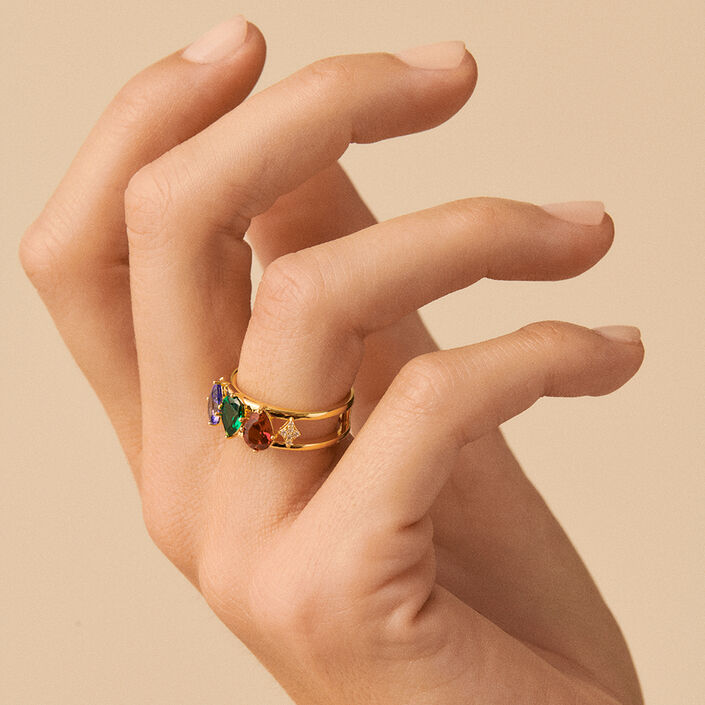 Bague large ASTRE - Multicolore / Doré - Bagues  | Agatha