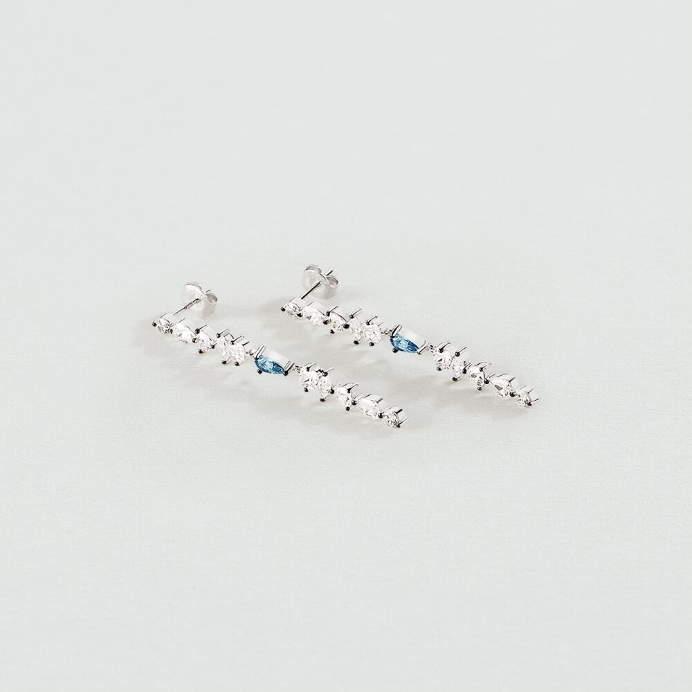 Boucles d'oreilles pendantes JACKIE - Argent&eacute; / Bleu aquamarine  - Boucles d'oreilles pendantes  | Agatha