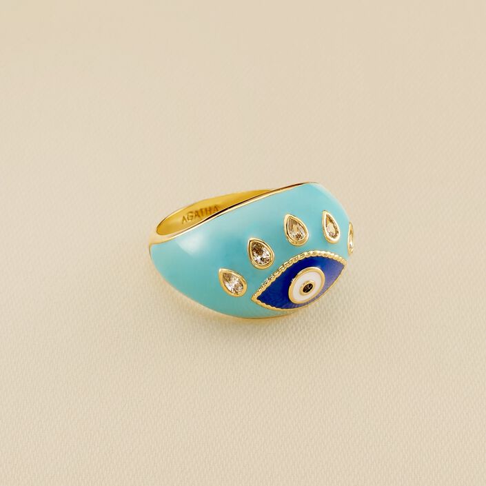 Bague large CYCLADES - Turquoise / Doré - Bagues  | Agatha