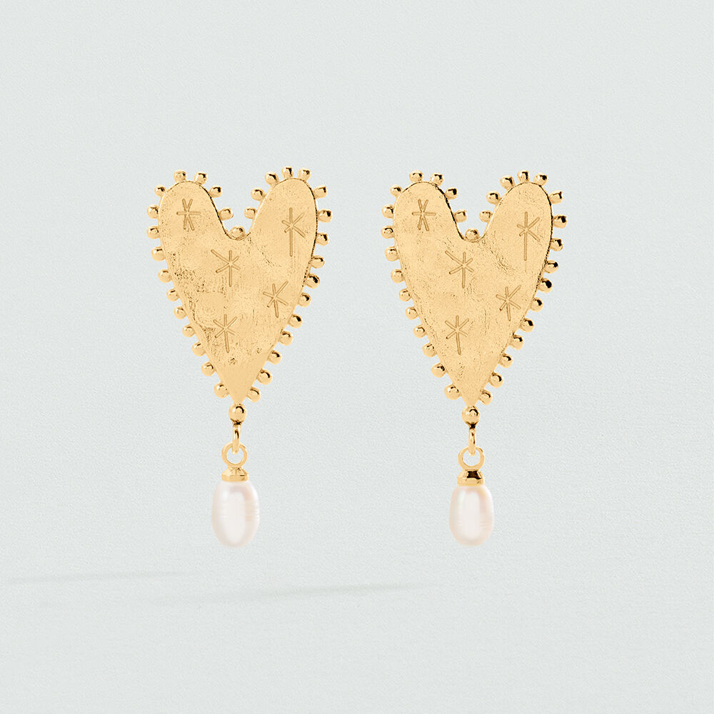 Boucles d'oreilles pendantes PANGEA - Blanc / Dor&eacute; - Boucles d'oreilles pendantes  | Agatha