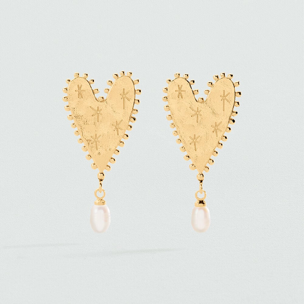 Boucles d'oreilles pendantes PANGEA - Blanc / Dor&eacute; - Boucles d'oreilles pendantes  | Agatha
