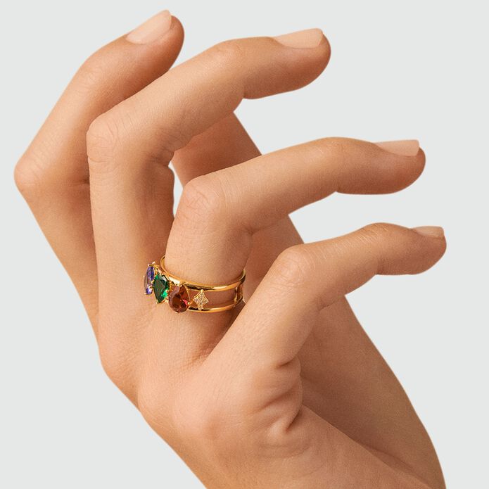 Bague large ASTRE - Multicolore / Doré - Bagues  | Agatha