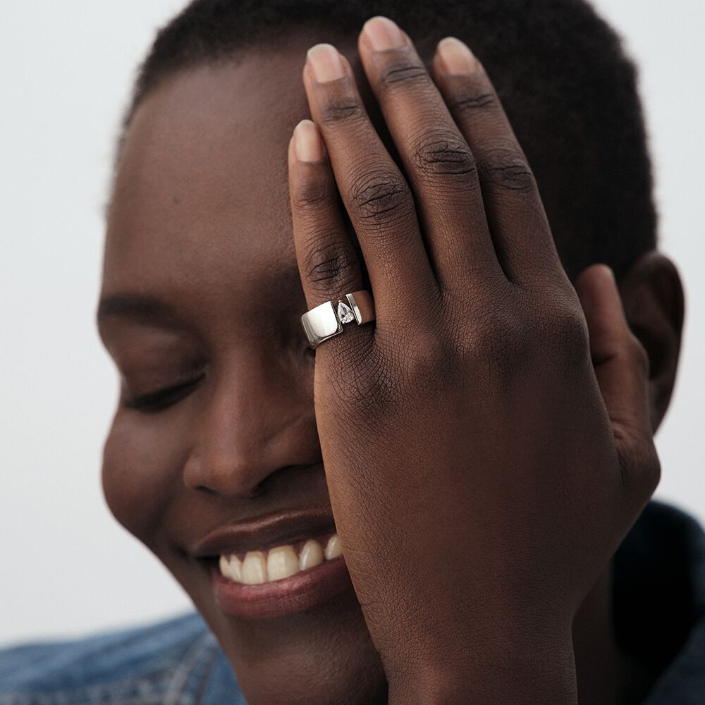 Bague large JADE - Cristal / Argent&eacute; - Bagues avec pierre  | Agatha