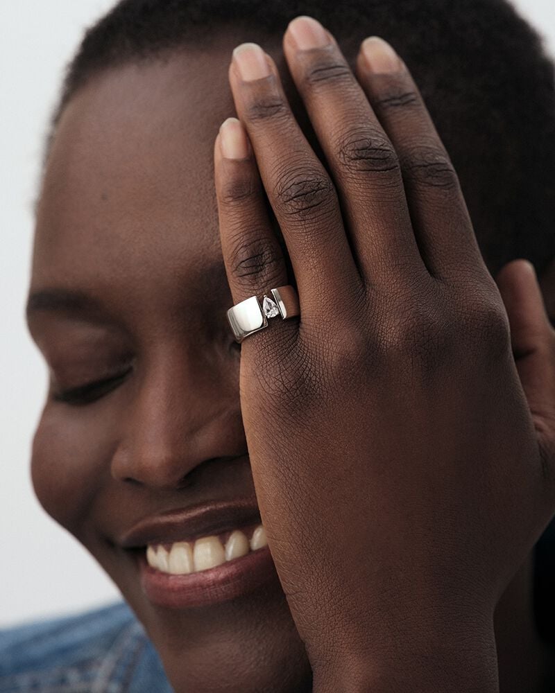 Bague large JADE - Cristal / Argenté - Bagues avec pierre  | Agatha Bague large JADE - Cristal / Argenté - Bagues avec pierre  | Agatha