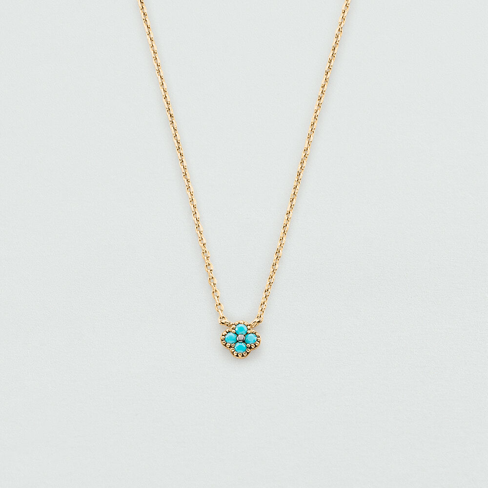 Collier perlé en or blanc 18 carats avec turquoises et diamants - En vente sur 1