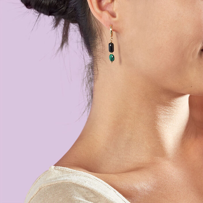 Boucles d'oreilles pendantes DEESSE - Vert / Noir - Boucles d'oreilles  | Agatha