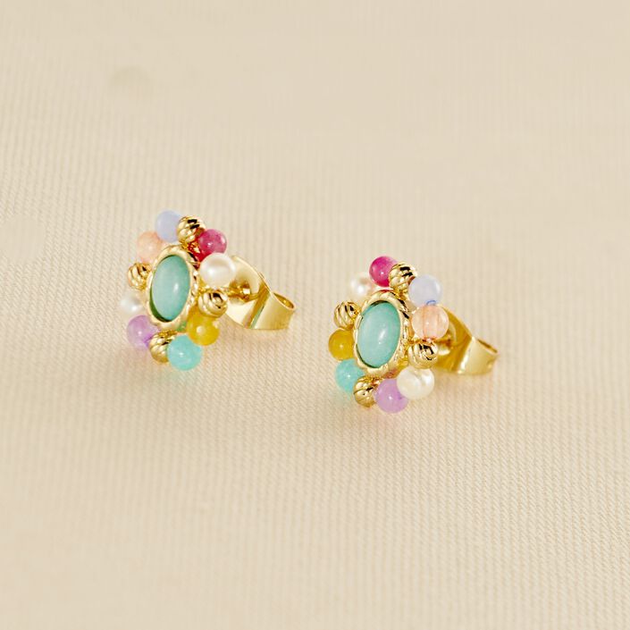 Boucles d'oreilles puces ARLEQUIN - Multicolore / Doré - Boucles d'oreilles puces  | Agatha