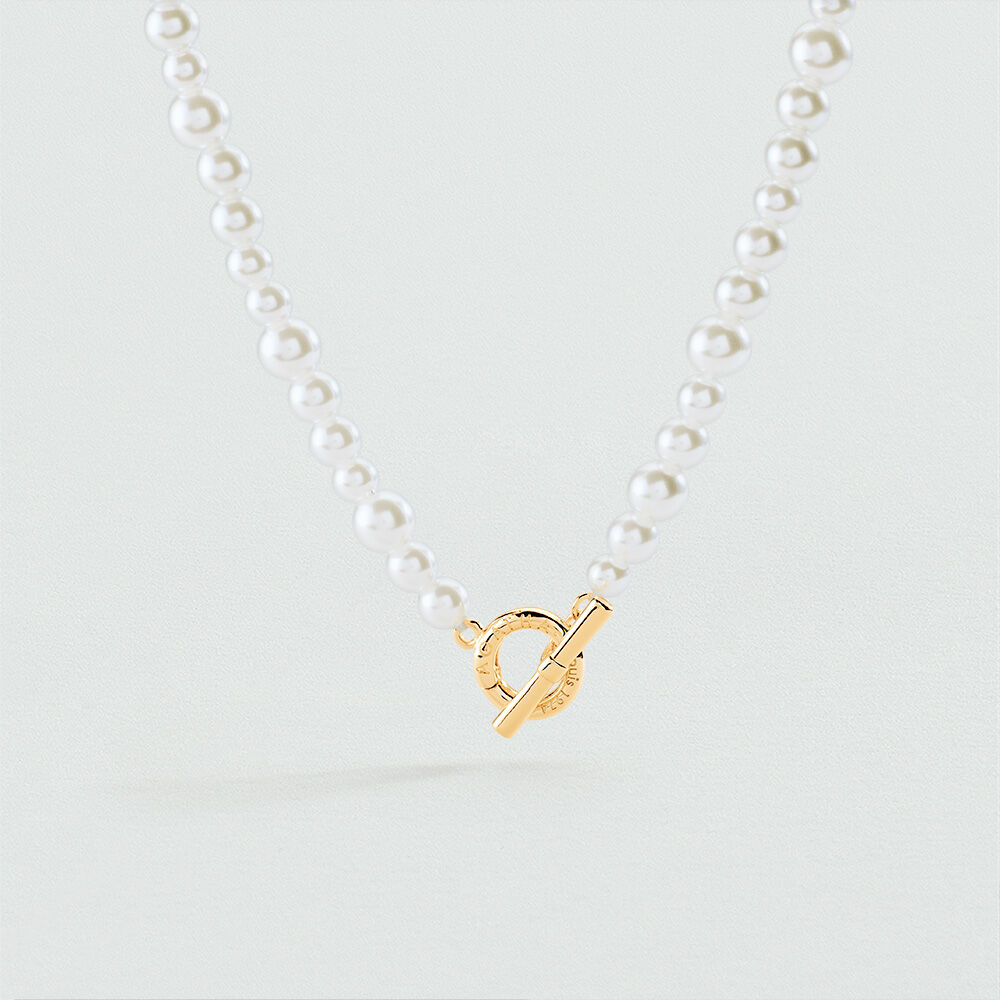 Collier court PERLE - Blanc / Dor&eacute;