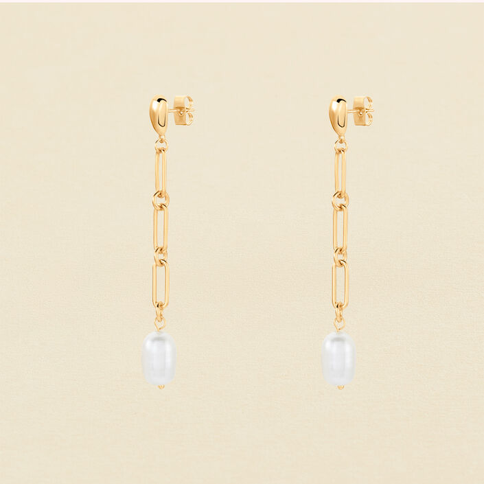 Boucles d'oreilles pendantes IDYLLE - Perle / Doré - Boucles d'oreilles  | Agatha