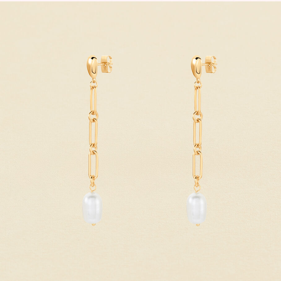 Boucles d'oreilles pendantes IDYLLE - Perle / Doré - Boucles d'oreilles  | Agatha