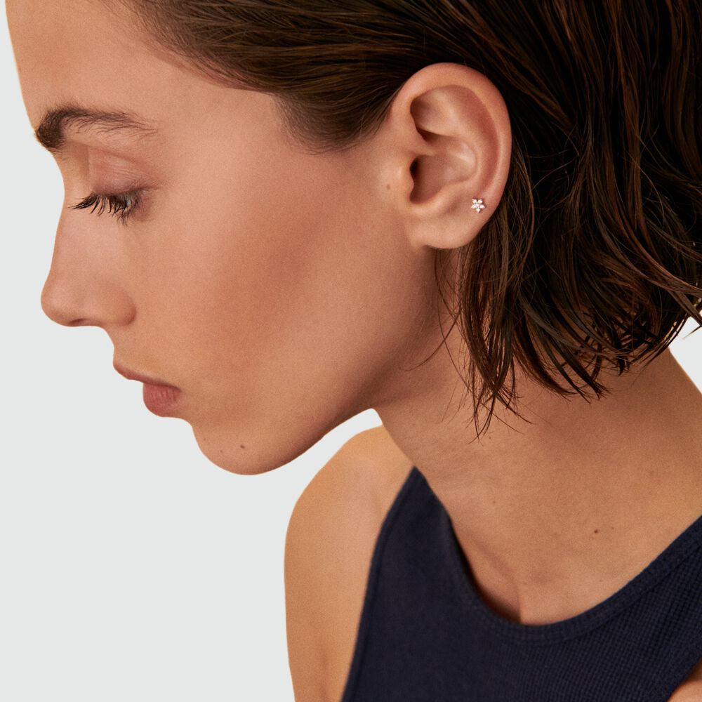 Piercing puce FLOR6 - Cristal / Argent&eacute; - Argent v&eacute;ritable  | Agatha