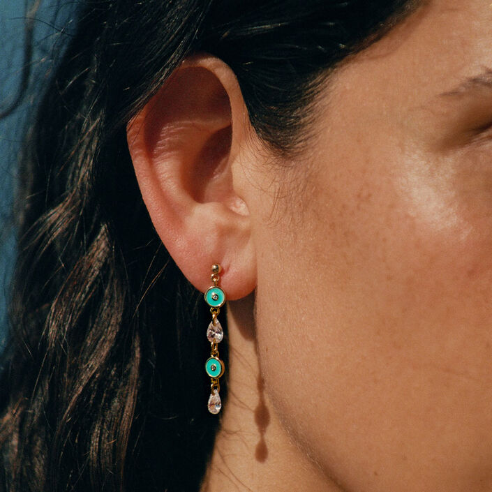 Boucles d'oreilles pendantes CYCLADES - Turquoise / Doré - Boucles d'oreilles  | Agatha