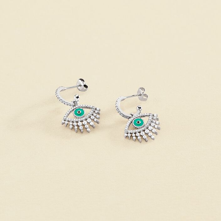 Créoles LUCKY EYE - Turquoise / Argenté - Boucles d'oreilles  | Agatha