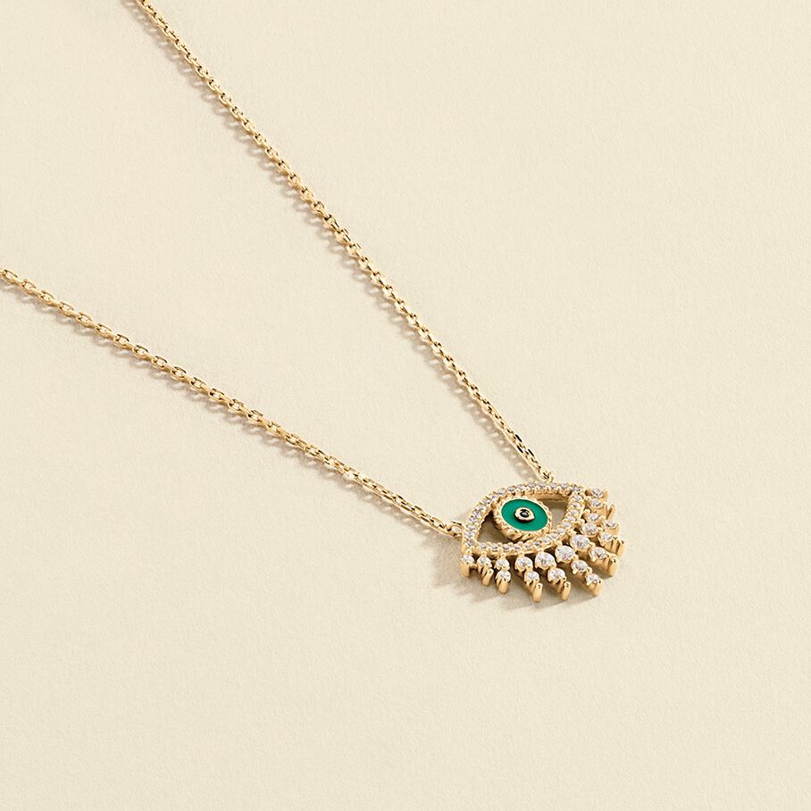 Collier mi-long LUCKY EYE - Vert / Doré - Colliers  | Agatha