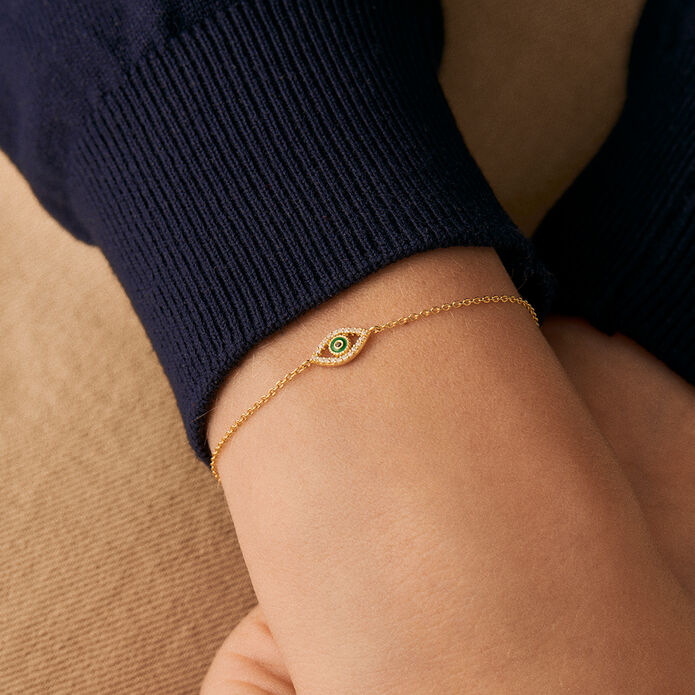 Bracelet souple LUCKY EYE - Vert / Doré - Bracelets  | Agatha