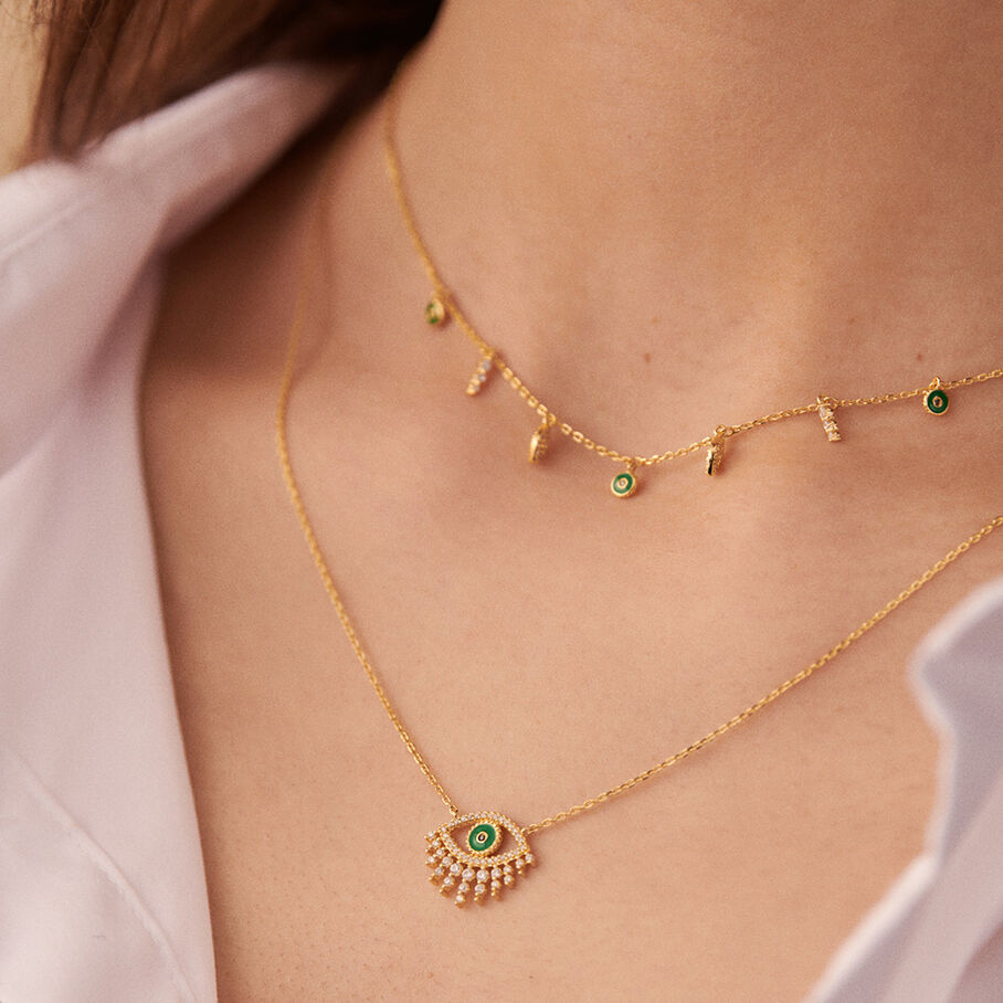 Collier mi-long LUCKY EYE - Vert / Doré - Colliers  | Agatha