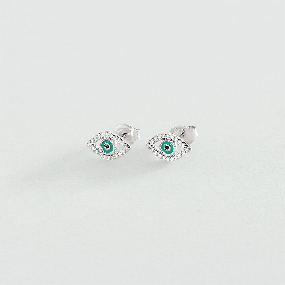 Boucles d'oreilles puces LUCKY EYE - Turquoise / Argenté - Outlet  | Agatha