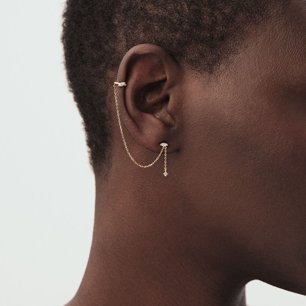 Piercing ear cuff AMAS - Cristal / Dor&eacute; - Argent v&eacute;ritable  | Agatha