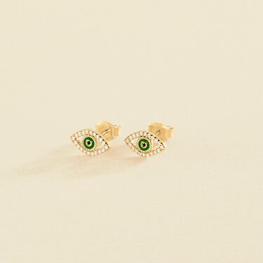 Boucles d'oreilles puces LUCKY EYE - Vert / Doré - Boucles d'oreilles puces  | Agatha