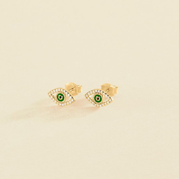 Boucles d'oreilles puces LUCKY EYE - Vert / Doré - Boucles d'oreilles puces  | Agatha