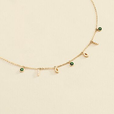 Collier ras du cou LUCKY EYE - Vert / Doré - Colliers  | Agatha