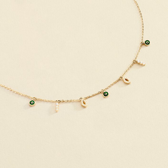 Collier ras du cou LUCKY EYE - Vert / Doré - Colliers  | Agatha