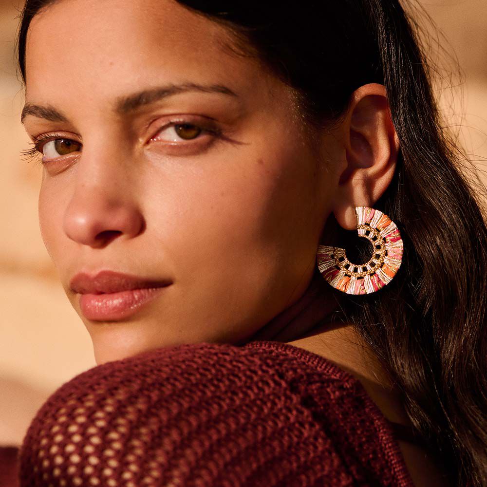 Cr&eacute;oles RAFIA - Rose / Dor&eacute; - Boucles d'oreilles fantaisies  | Agatha
