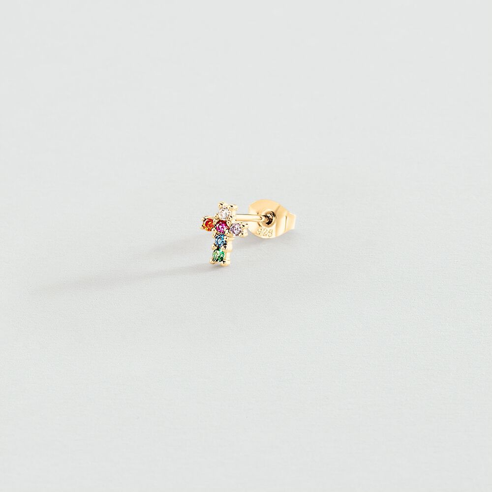 Piercing puce CROSS - Multicolore / Doré - Bijoux sans pierre  | Agatha