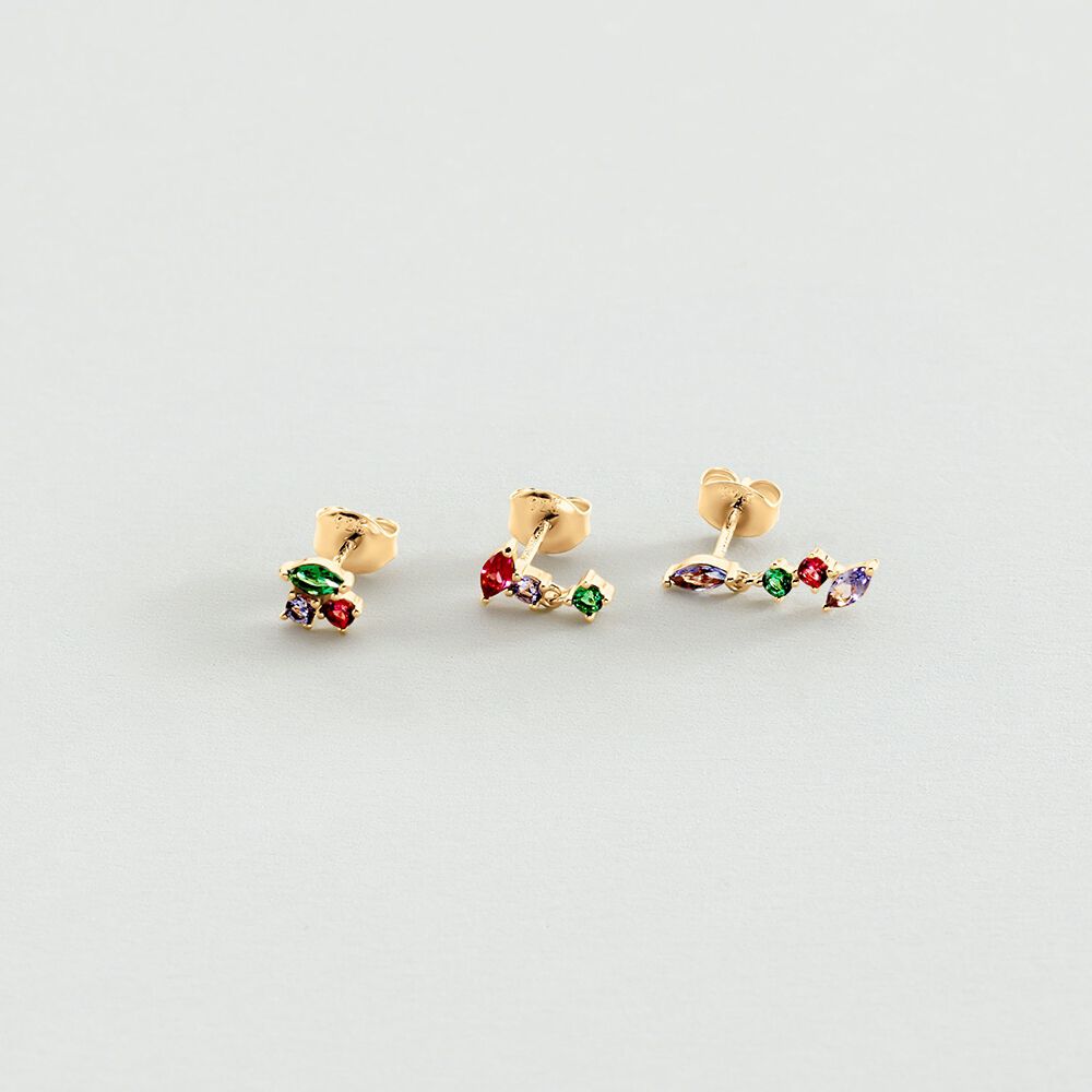 Piercing puce AMAS - Multicolore / Dor&eacute; - Argent v&eacute;ritable  | Agatha