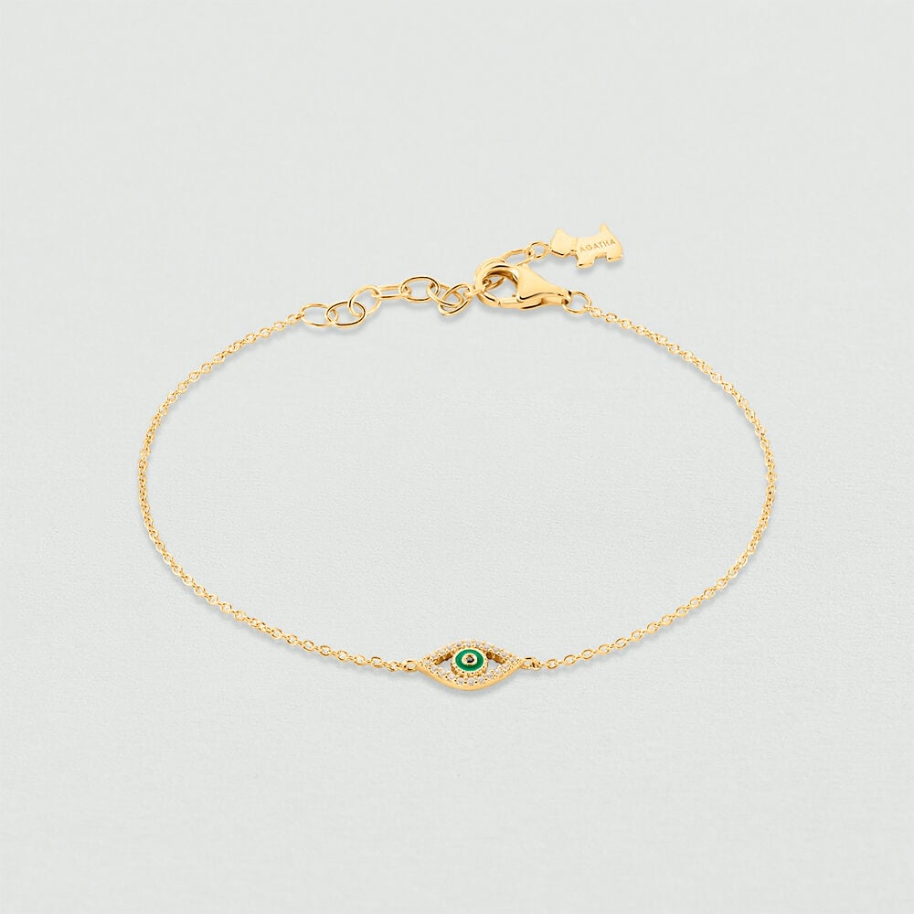Bracelet souple LUCKY EYE - Vert / Dor&eacute; - Bracelets fantaisie  | Agatha