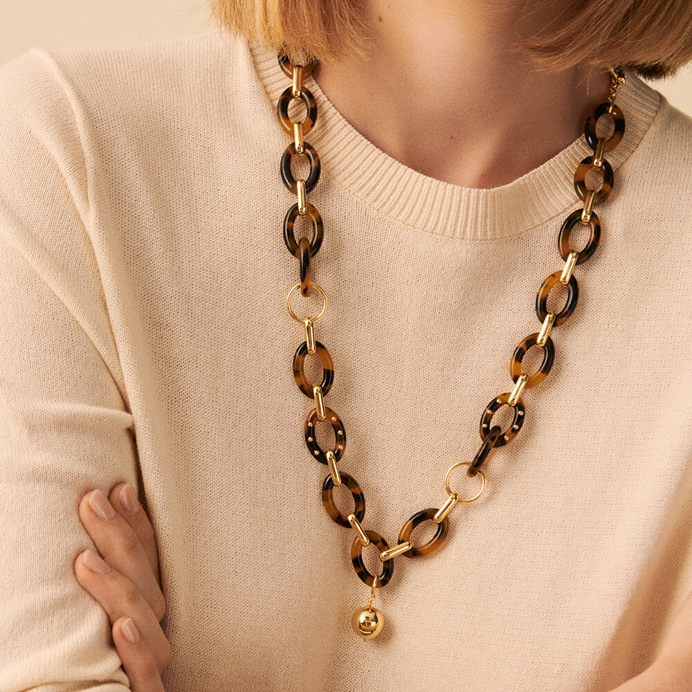Collier mi-long BOUCLE - Ecaille / Doré - Colliers  | Agatha