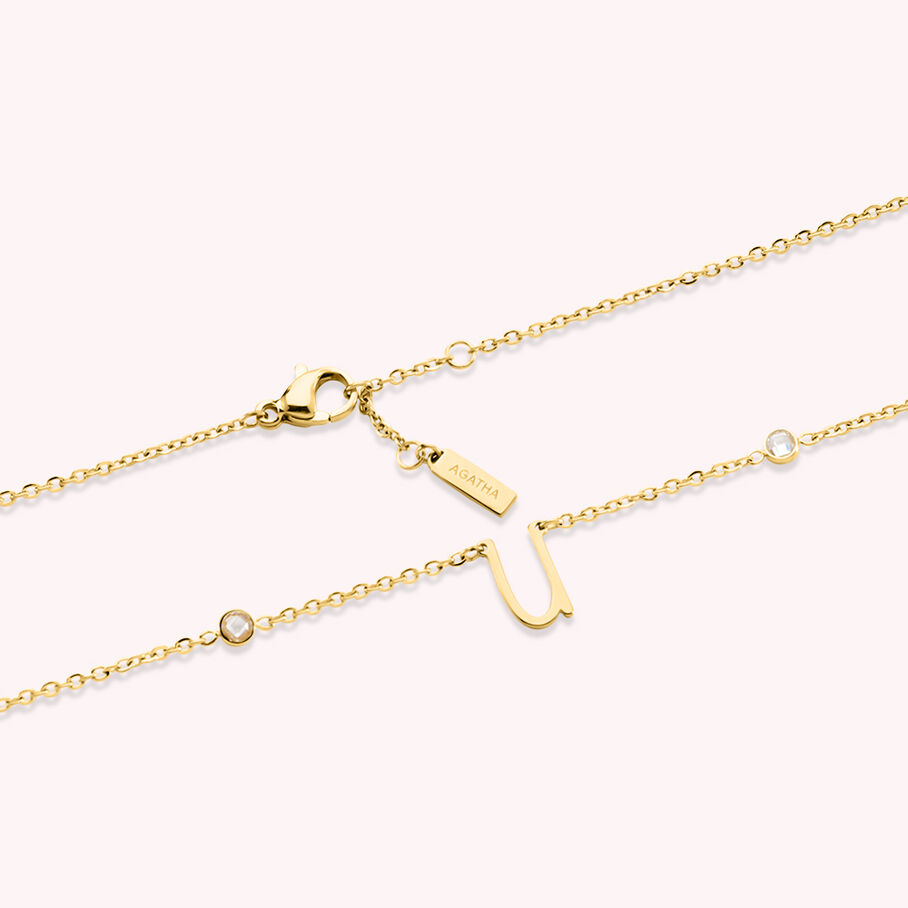 Collier ras du cou LETTRE U - Cristal / Doré - Colliers  | Agatha
