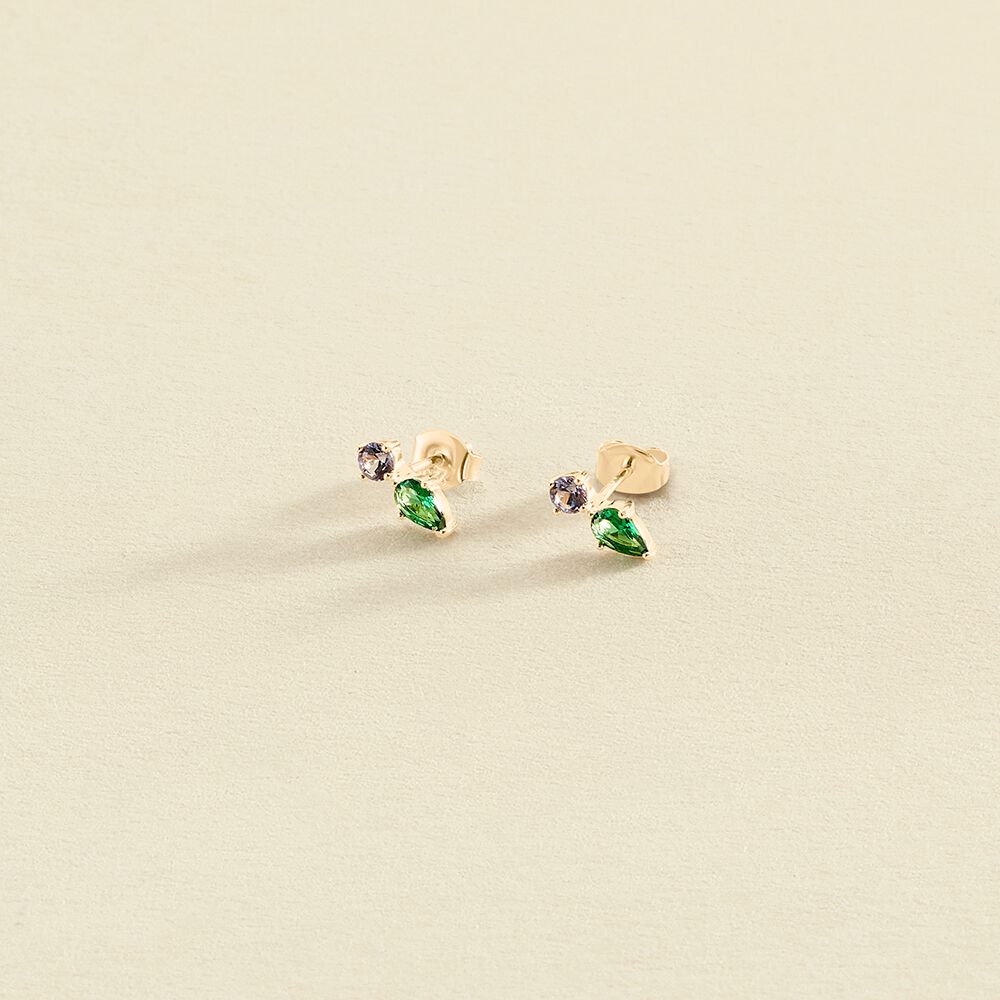Boucles d'oreilles puces ASTRE - Vert / Doré - Boucles d'oreilles puces  | Agatha