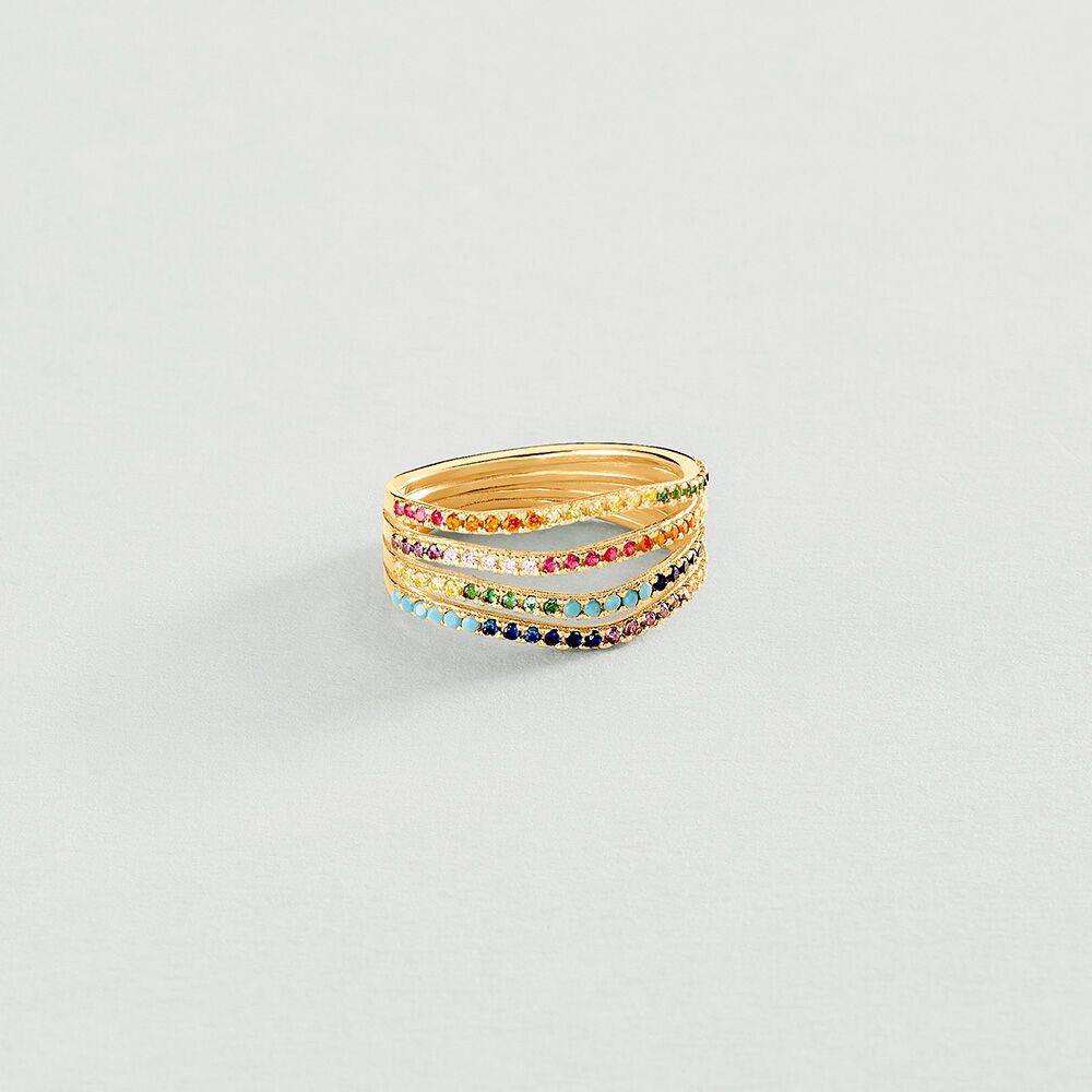 Bague large IRIS - Multicolore / Dor&eacute; - Bagues avec pierre  | Agatha