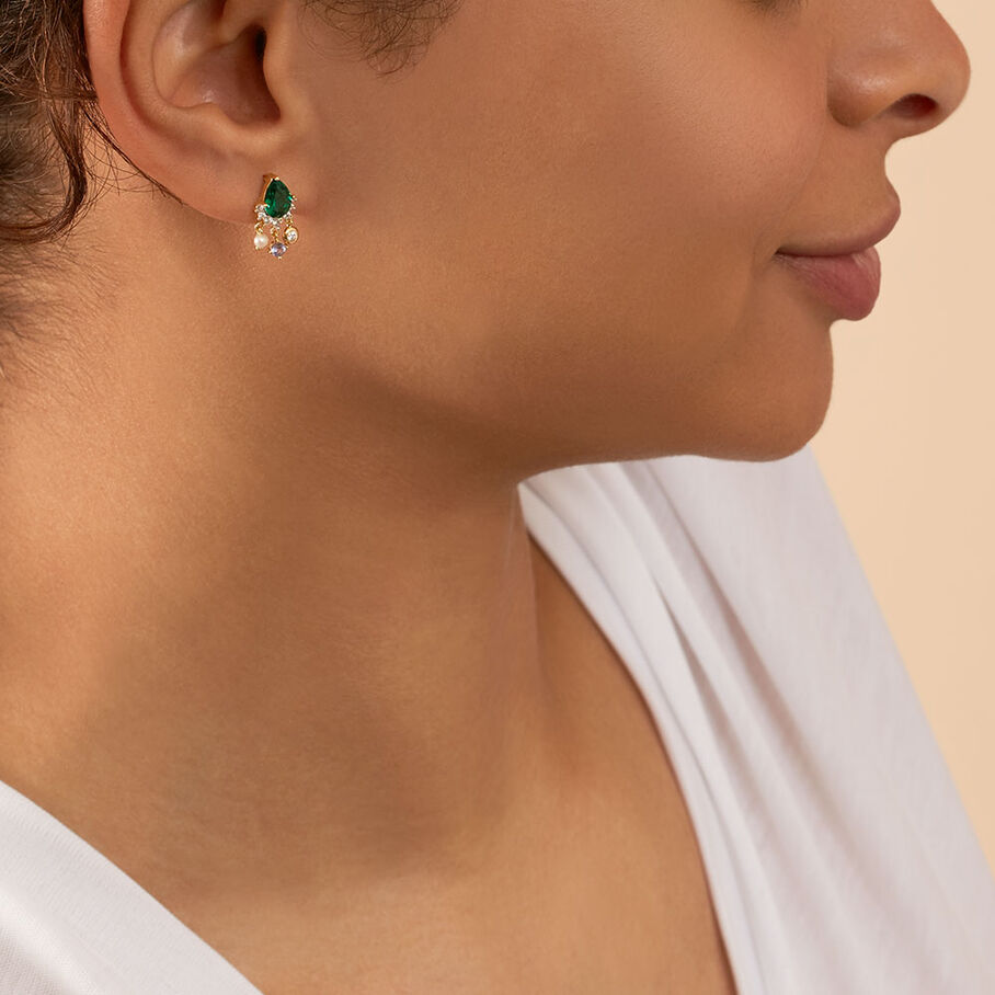 Boucles d'oreilles pendantes ASTRE - Vert / Doré
